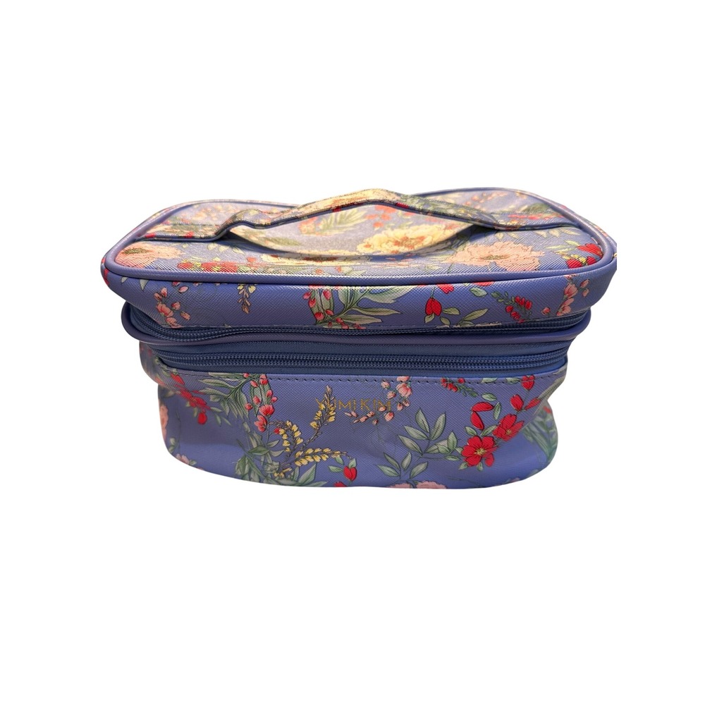 Yumi Kim Floral Makeup Bag Blue Double Tiered Travel Cosmetic Vanity Case